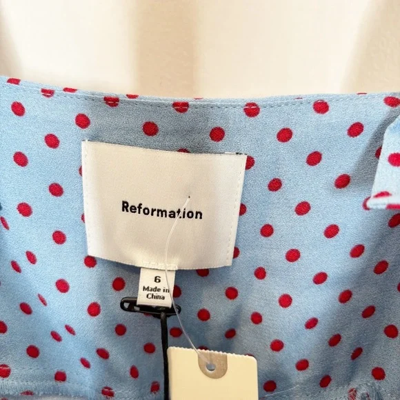 Reformation Tancy Polka Dot Midi Dress Blue Size 6 - Picture 6 of 7